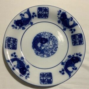 Hengda Huang cobalt blue and white porcelain koi fish plate